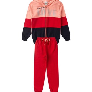 Conjunto Infantil Menina Moletom - Do What You Love - Rosa Vermelho e Azul Marinho