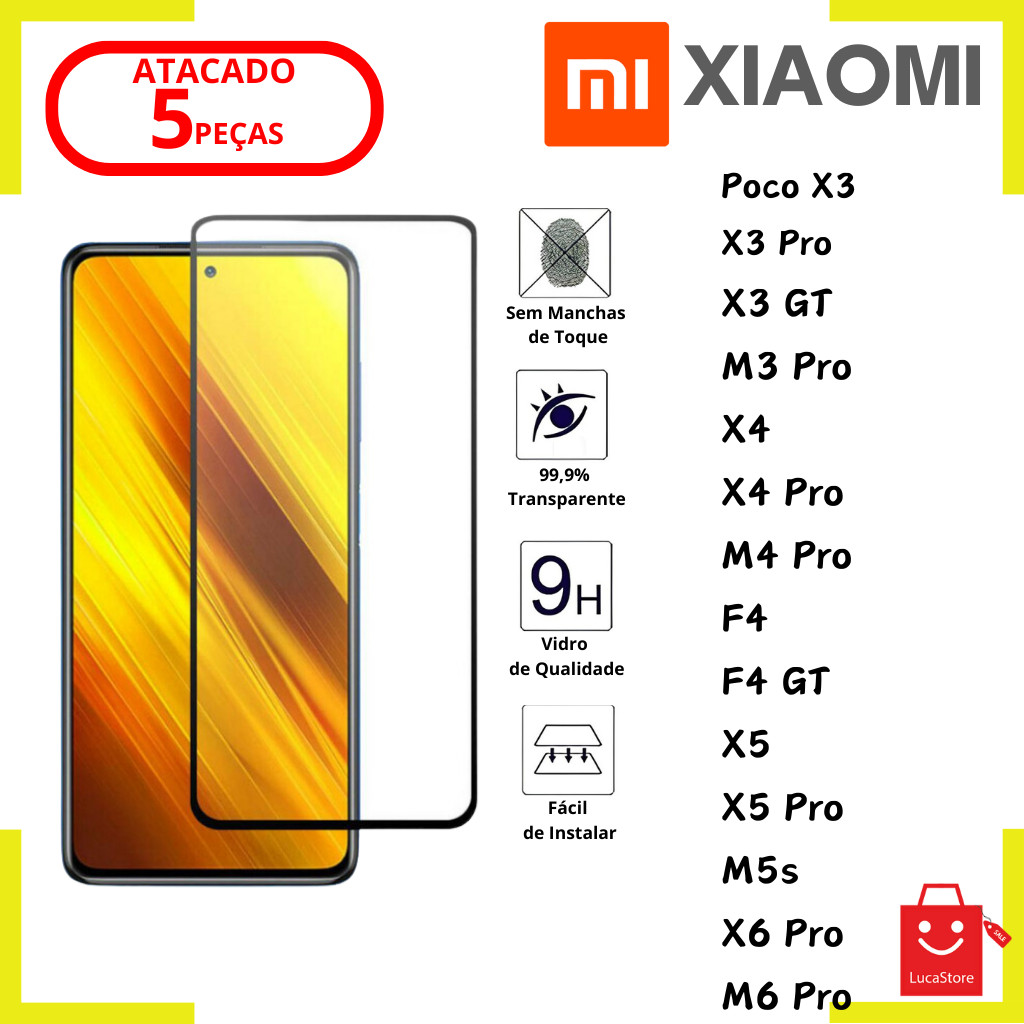 Kit 5 Película de Cerâmica 3D 9D Gel Hidrogel Para Xiaomi Poco X3/X3Pro/X3 GT/M3 Pro/X4/X4 Pro/M4 Pro/F4/F4 GT/X5/X5 Pro/M5s/X6 Pro/M6 Pro