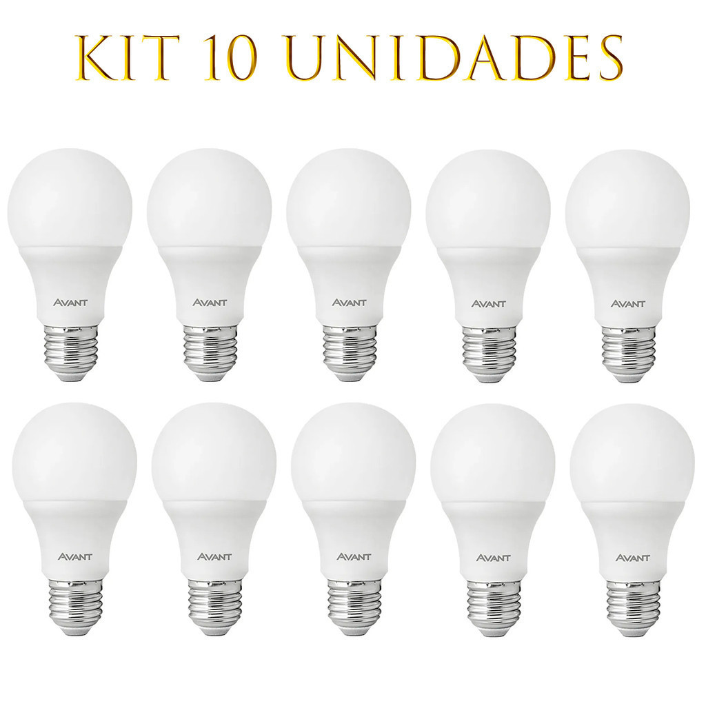 Kit 10 lampada pera led bulbo 9w e27 branco frio 6500k bivolt avant