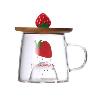 Caneca c/ Tampa Bambu Miniatura 3D 280ml - Morango + Caixa para Presente