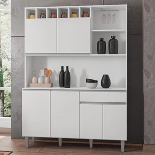 Kit Cozinha Compacta 130cm Com 6 Portas e 1 Gaveta Alice Branco - AJL Móveis