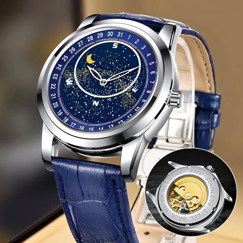 Relógio De Moda Masculino Blue Night Sky Dial Quartzo Automático À Prova D'água Luminoso