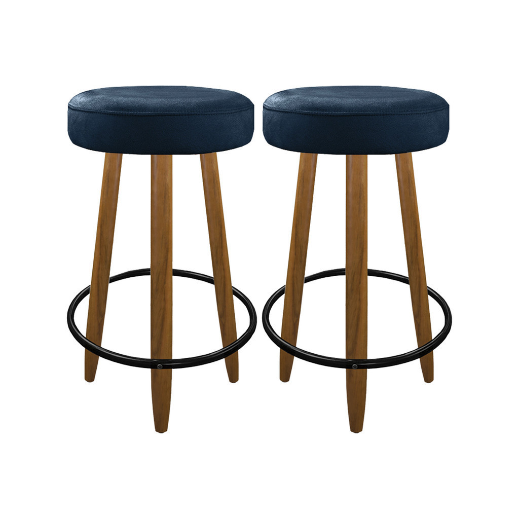 Kit 2 Banqueta Média Madeira Reforçada Para Cozinha Bar Azul