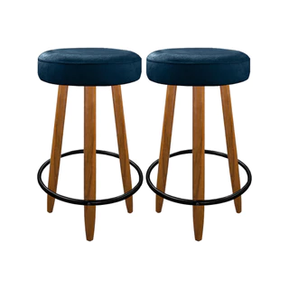 Kit 2 Banqueta Média Madeira Reforçada Para Cozinha Bar Azul