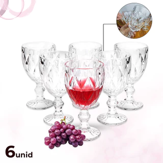 Jogo 6 Taça Diamante Copo Vidro Transparente 330ml