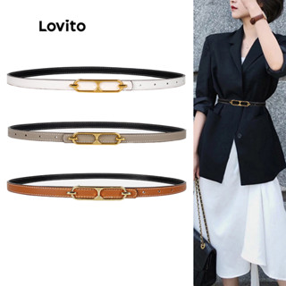Lovito Casual Básico Poroso Ajustável Cinto De Uso Dupla Face Para Mulheres L46ED016 (Castanho/Cáqui Claro/Branco)