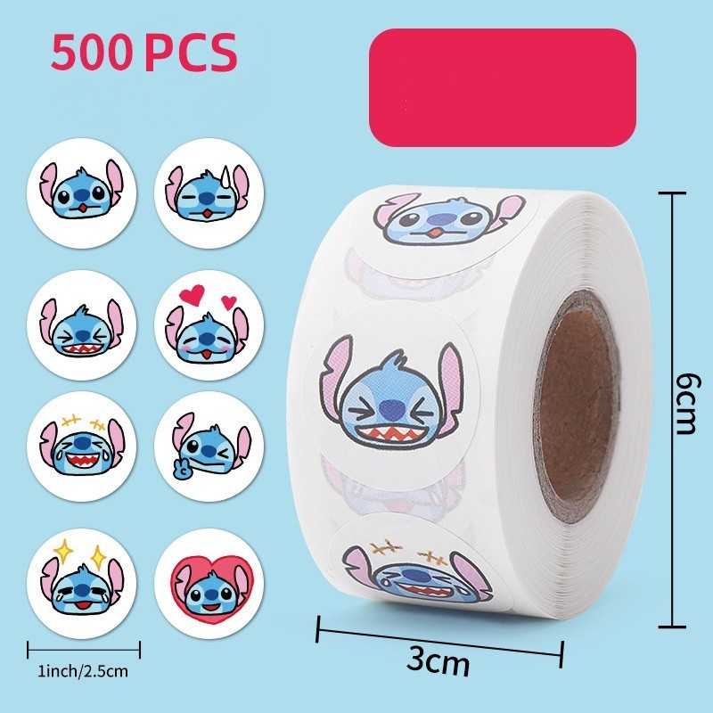 500PCS/Rolo Lilo & Stitch Autocolante Redondo Decorativo Diário Manual