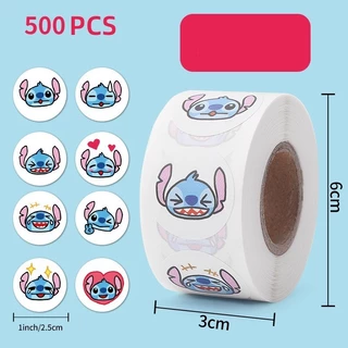 500PCS/Rolo Lilo & Stitch Autocolante Redondo Decorativo Diário Manual