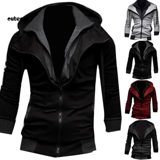 CGM-Hoodies Sweatshirt Bloco De Cor Macio Quente Homens Manga Comprida Capuz Com Zíper Completo