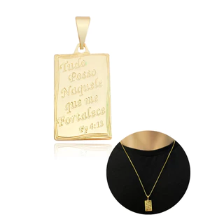 Pingente de Ouro Religioso Versículo Banhado a Ouro 18k em Oferta na Shopee