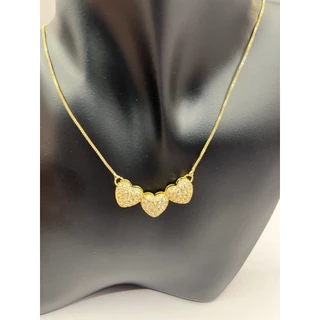 Conjunto semi-jóia Colar 3 corações cravejado -dourado 50 cm