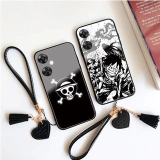 Caixa Dura De Vidro Temperado Para Telefone Xiaomi Redmi Nota 13 Pro Plus Nota13 One Piece Anime Luffy Skull Poco X6 M6pro 5g Tassel Lanyard Cover