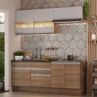 Armário de Cozinha Completa 200cm Rustic/Crema Glamy Madesa 07 em Oferta na Shopee