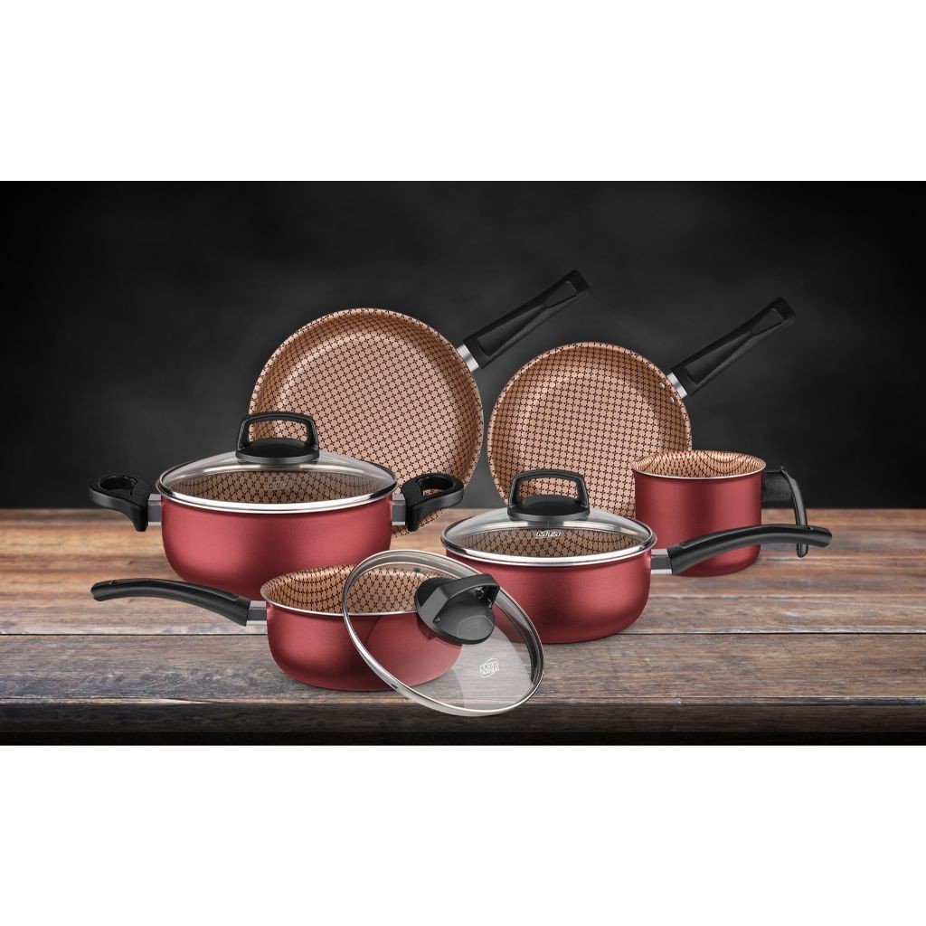  Conjunto de Panelas Teflon Antiaderente 7 Camadas Exclusivo Flora 6 Peças MTA Com Tampa de Vidro - Original