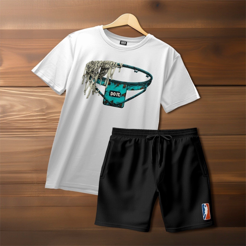 KIT Camiseta + Bermuda de Moletom Cesta Basket e NB A Camisa de Algodao GPJ2
