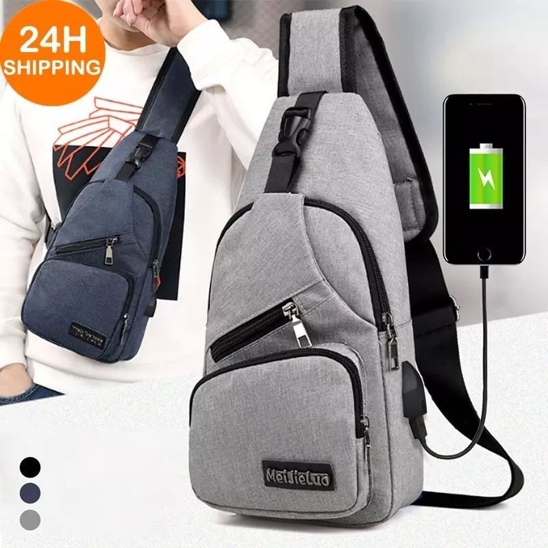 Bolsa de ombro masculina anti-roubo de ombro com entrada para carregador usb mensageiro