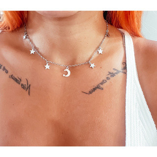 Choquer Estrelas E Lua Aço Inox Prata Ref 1038