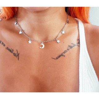 Choquer Estrelas E Lua Aço Inox Prata Ref 1038