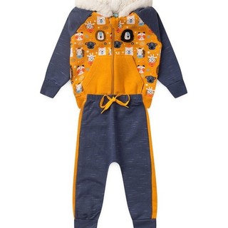 Conjunto Bebê Moletom Menino - Animais - Mostarda e Azul