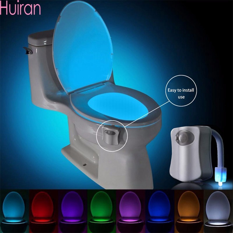 Lâmpada para vaso sanitário noturna com sensor e prova d'água de 8 cores