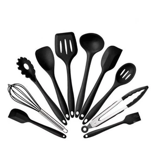 Kit 10 Peças Colheres De Silicone Cabo Inox Utensílios Cozinha Lucky Bazar