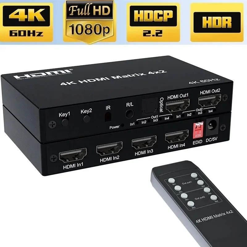 Matriz HDMI 4x2, 4K@60Hz con control remoto IR