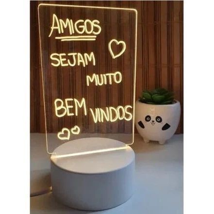 Luminária de Mesa Led 3d com Tela pra Escrever Mensagens Abajur Usb Decoração Quarto Sala
