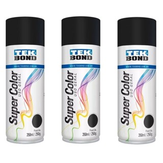 Kit 3 tintas spray preto fosco de uso geral 350 ml - TekBond