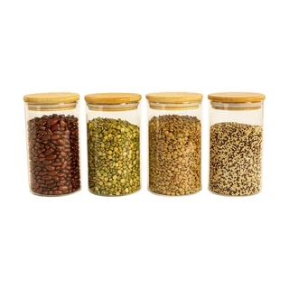 Kit 4 potes de vidro para mantimentos herméticos com tampa de bambu 750ml