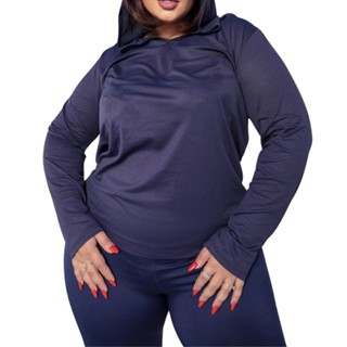 Camiseta Fitness Manga Longa com Capuz Dry Fit Plus Size Poliamida
