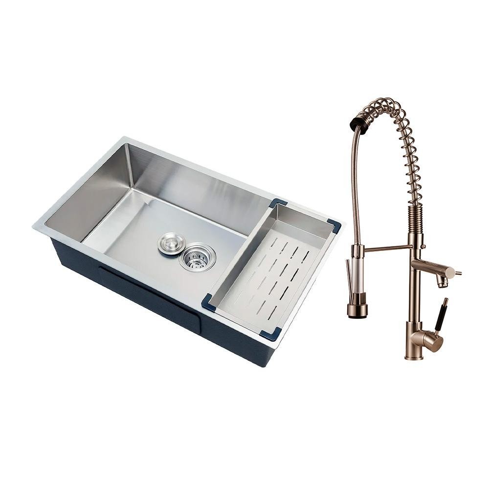 Cuba para Cozinha Terena 74 cm e Torneira Misturador Monocomando Extensível Ituí Pingoo - Prata