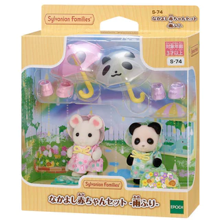Sylvanian Families Bebê Panda e Bebê Rato 5748 Amigos do Jardim da Infância - Caminhando na Chuva