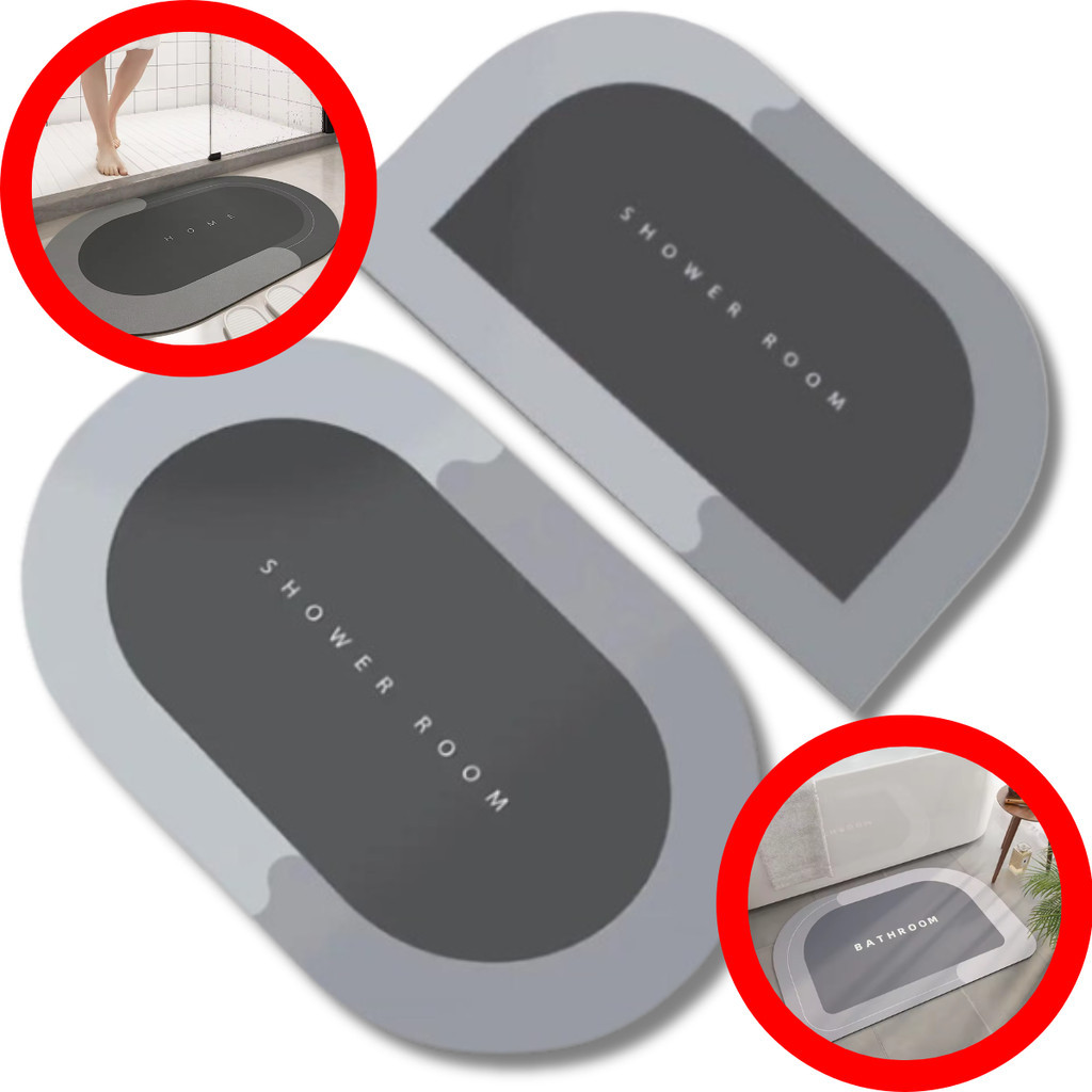 Compre 1 Leve 2 - Tapete Antiderrapante de Banheiro Super Absorvente Secagem Rápida Chuveiro 38x58CM Semi-oval + Oval