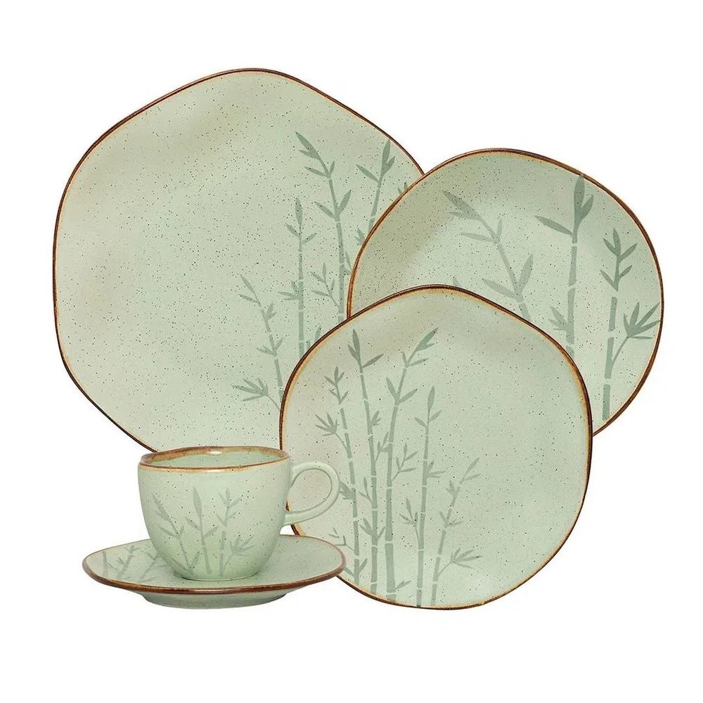 Aparelho Jogo de Jantar e Chá 20 Peças Porcelana, Ryo Bambu, Oxford Porcelanas