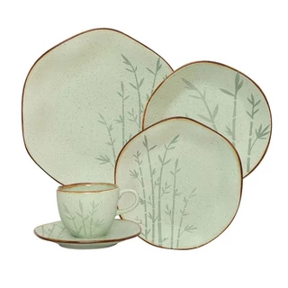 Aparelho Jogo de Jantar e Chá 20 Peças Porcelana, Ryo Bambu, Oxford Porcelanas