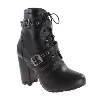 Bota Coturno Feminino Napa Preto 2 Fivelas Onix Salto 9cm ER375