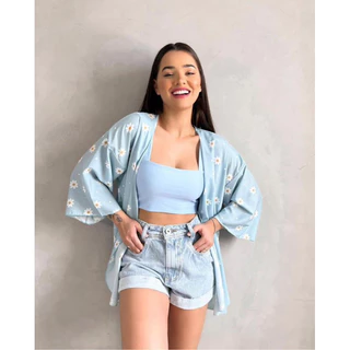 kimono Tendência Verão tecido margaridas