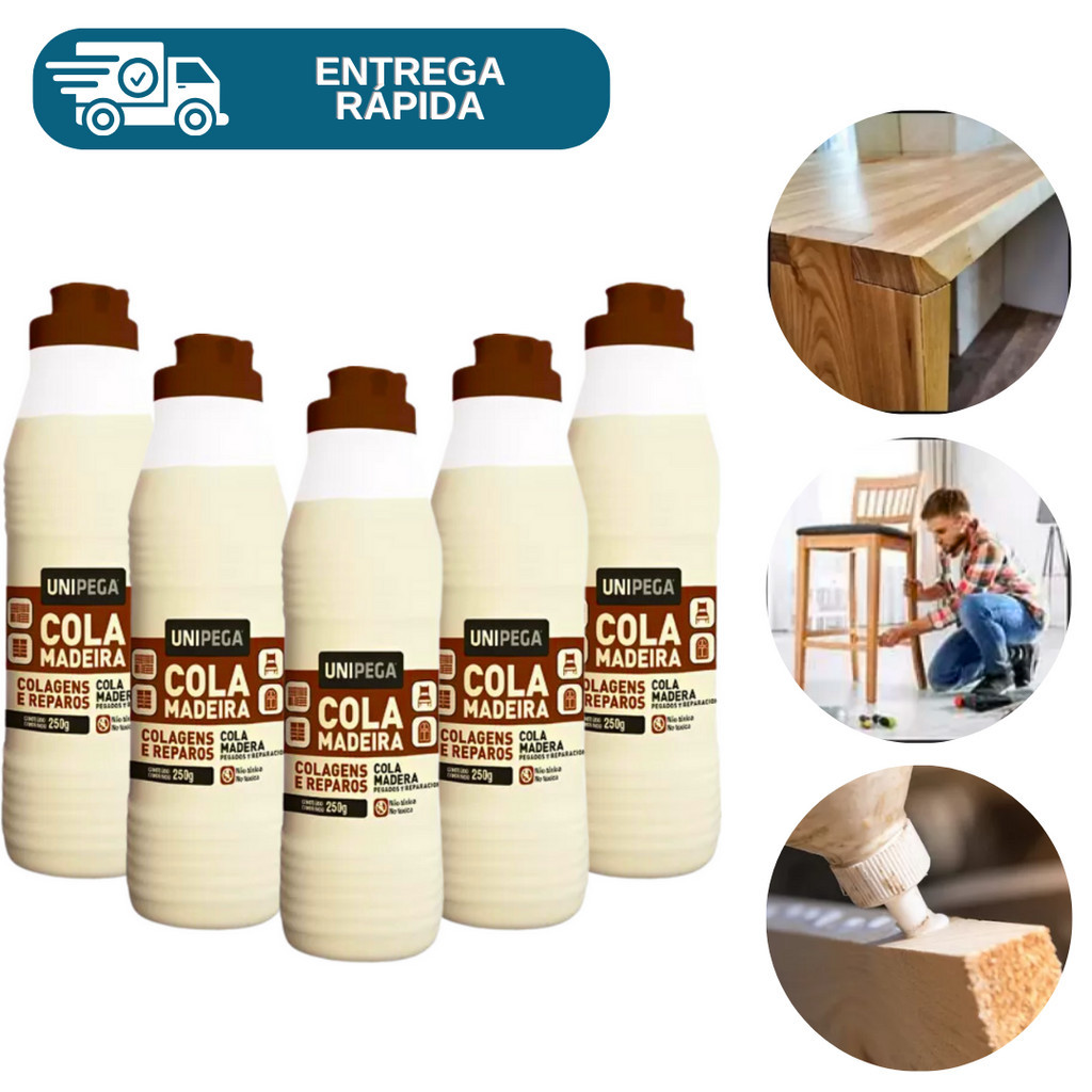 Kit 5 Cola Madeira Móveis Artesanato Papelão Laminado Adesivo Pva 250g ...