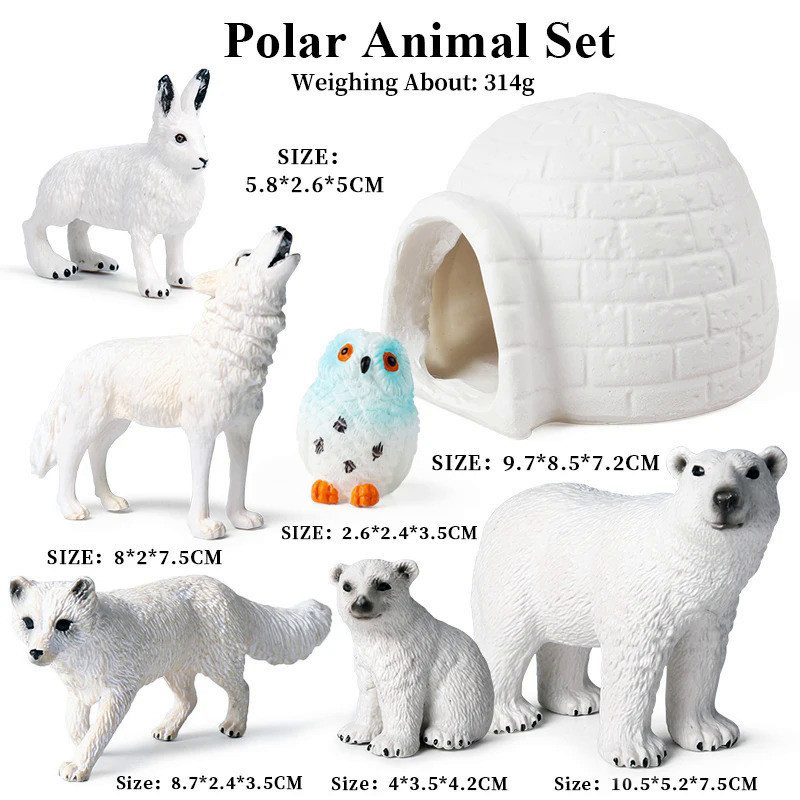 Arctic Ocean Animals Figurines Set Poar Bear Penguin Fox Wolf