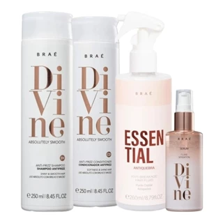 Kit Braé Divine Shampoo 250ml, Condicionador 250ml, Serum Plume Sensation 60ml, Fluído Antiquebra 260ml