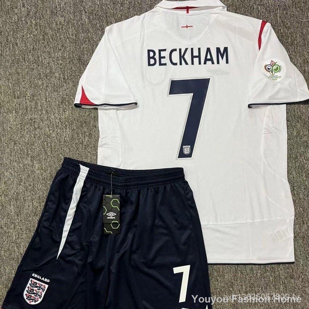 Retro 2006 Inglaterra camisa da casa conjunto de manga curta camisa de futebol branco de manga longa Beckham 7 T-shirt