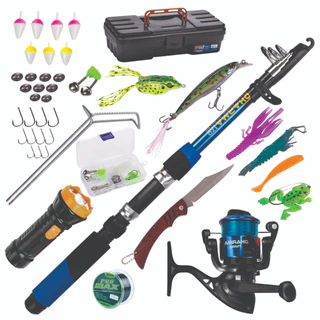 KIT DE PESCA C 1 VARA+1 MOLINETE+LANTERNA+ISCAS+FERRO+ITENS