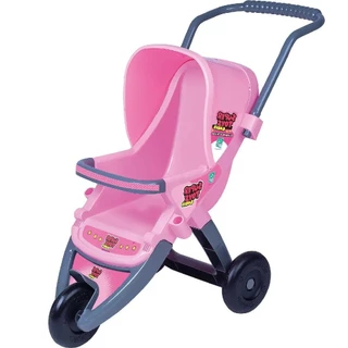 Carrinho De Boneca Rosa C/ Alça E 03 Rodas Passeio Meninas - Super Toys