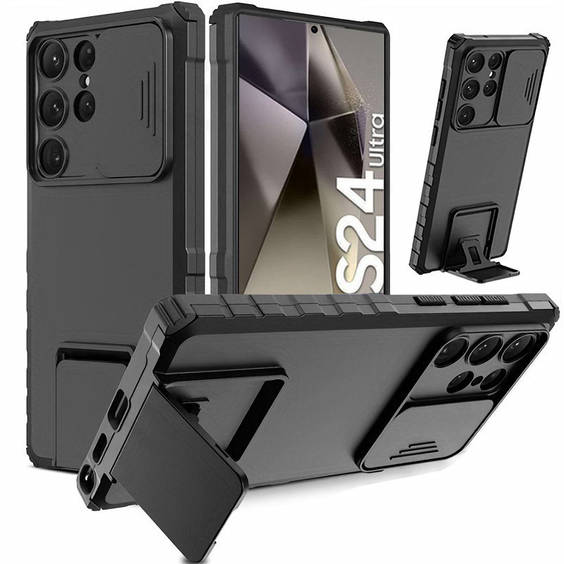 Samsung S24 Ultra S23 Plus S23 Fe S22 S21 S20 Nota 20 Caixa Dura Protetora De Lente À Prova De Choque Com Suporte