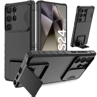 Samsung S24 Ultra S23 Plus S23 Fe S22 S21 S20 Nota 20 Caixa Dura Protetora De Lente À Prova De Choque Com Suporte