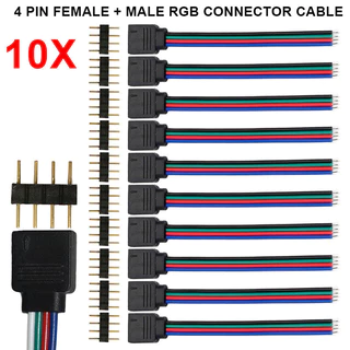 10Pcs 3528 5050 RGB Cabo Conector De 4 Pinos Macho + Fêmea Para Tiras De LED