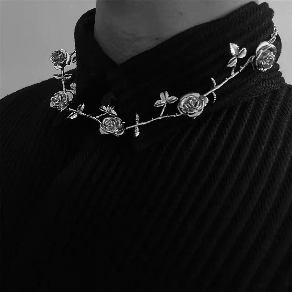 Gótico Rose Flower Thorns Choker for Men Fashion Hip Hop Punk Retro Necklace Jóias Acessórios Presentes