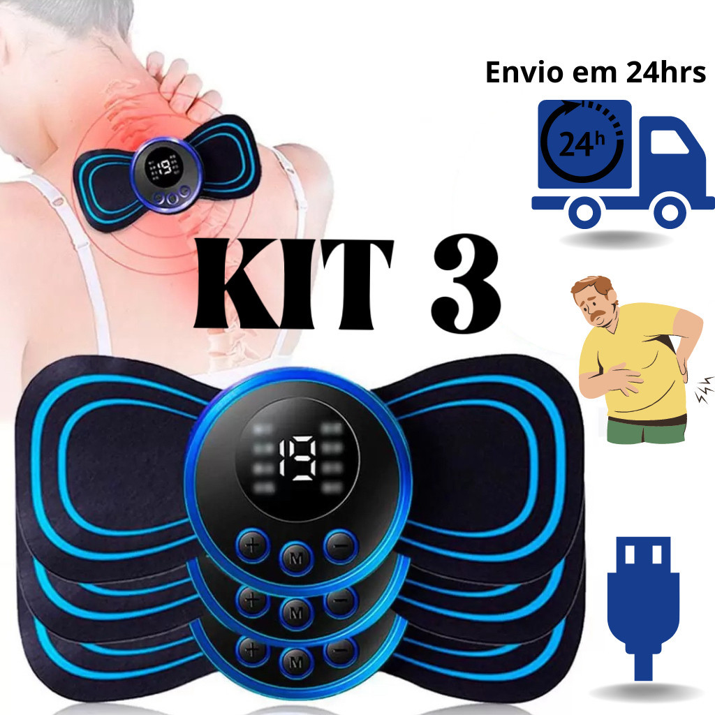 KIT Mini Massageador Elétrico Portátil Cervical EMS Alivia Dores Corpo Pescoço