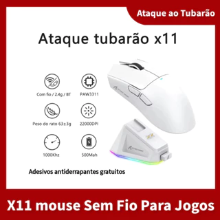 mouse Para Jogos Leve Sem Fio Attack shark X11 Três Modos De Conexão PAW3311 22000DPI 400IPS 50G Rato Ergonômico esports