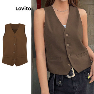 Lovito Regata Casual Com Botão Liso Para Mulheres L76AD219